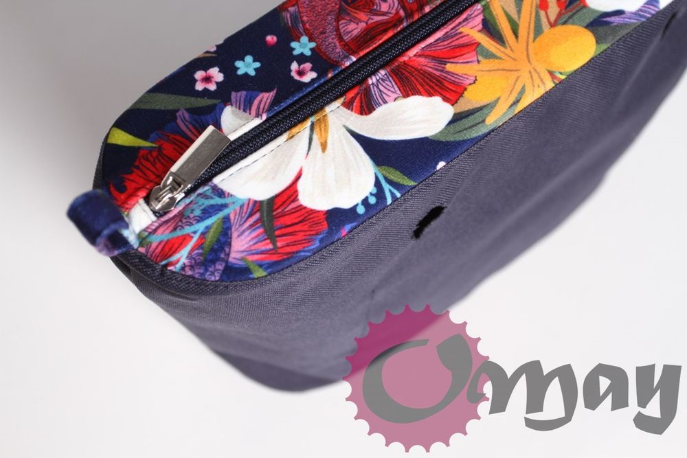 Granatowy organizer do OBAG MINI welur kwiaty ocean wkład OMAY