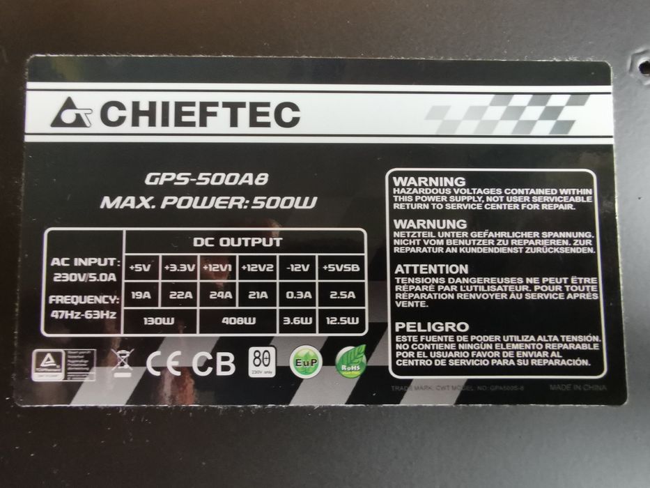 Zasilacz komputerowy Chieftec GPS-500A8 500W