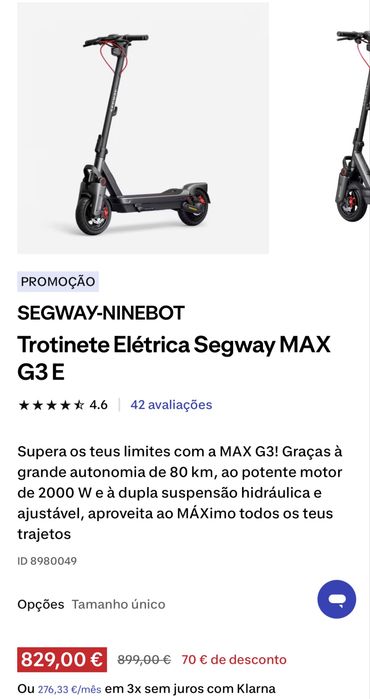 [PACK TOTAL] Segway G3 E Max 2000W + Capacete ABUS + Compressor Xiaomi 2