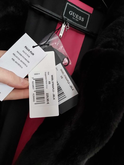 NOWE ekskluzywne czarne futro GUESS futerko płaszcz s
