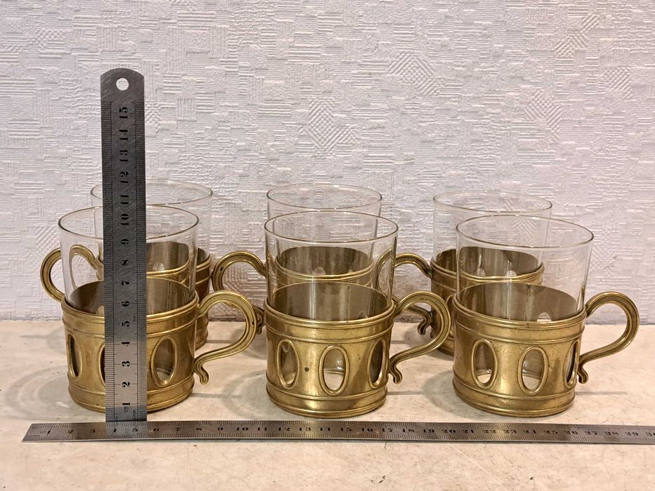 На подарок - Бронзовый набор для чаепития - латунь, стекло.