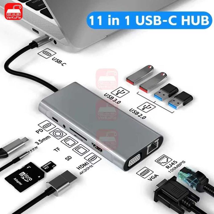 Концентратор Hub 11 в 1 MacBook Type-C HDMI 4k VGA RJ45 Card Reader