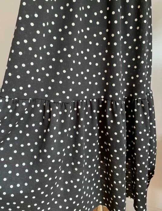 Zara czarna w biale kropki sukienka midi L/XL