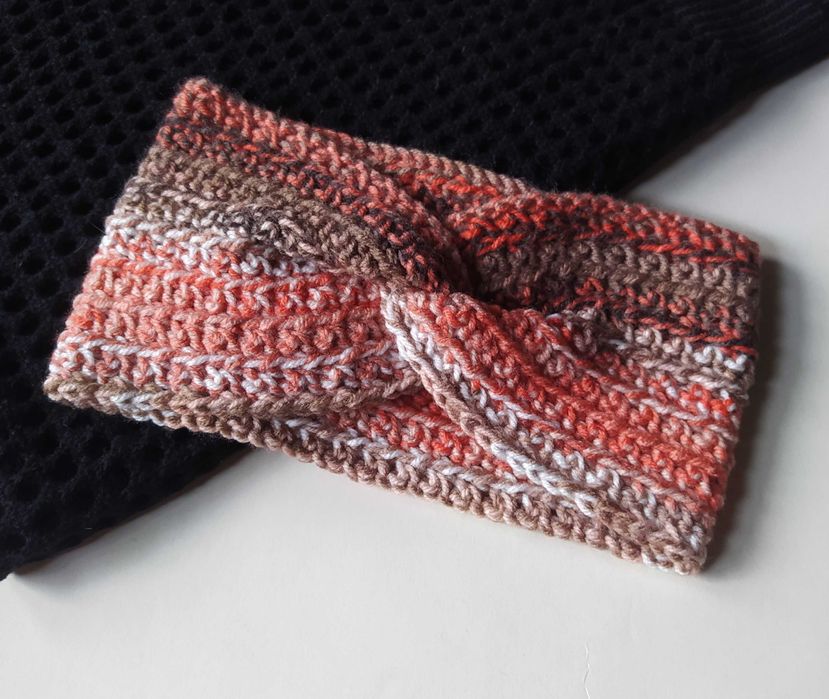 Szydełkowa Opaska Batik Twist Przeplatana Handmade