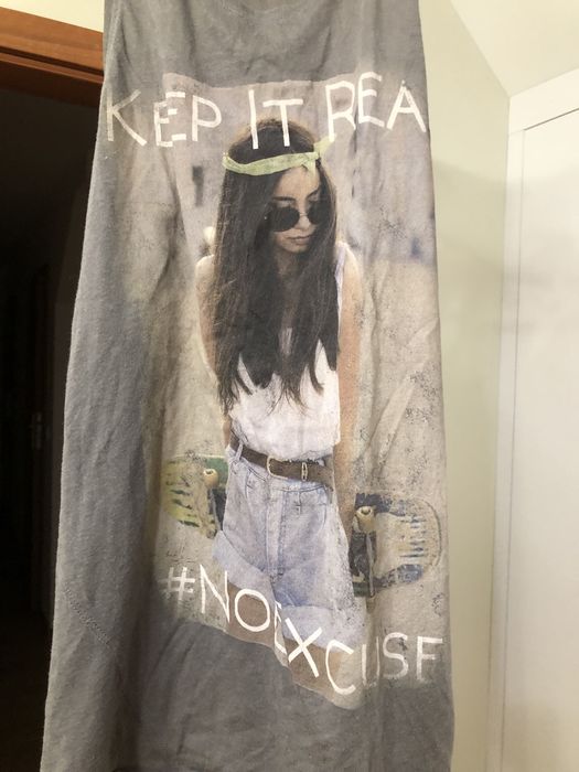 Szara koszulka top bokserka z nadrukiem boho rozmiar XS 34