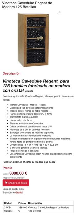 Vinoteca Caveduke Regent para 125 garrafas