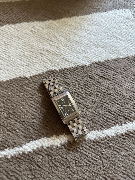 Мужские наручные часы Longines DolceVita L5.655.4 с прямоугольным корпусом из нержавеющей стали и черным циферблатом