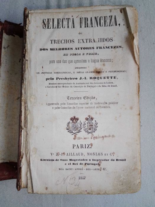 livro antigo frances selecta franceza de 1857
