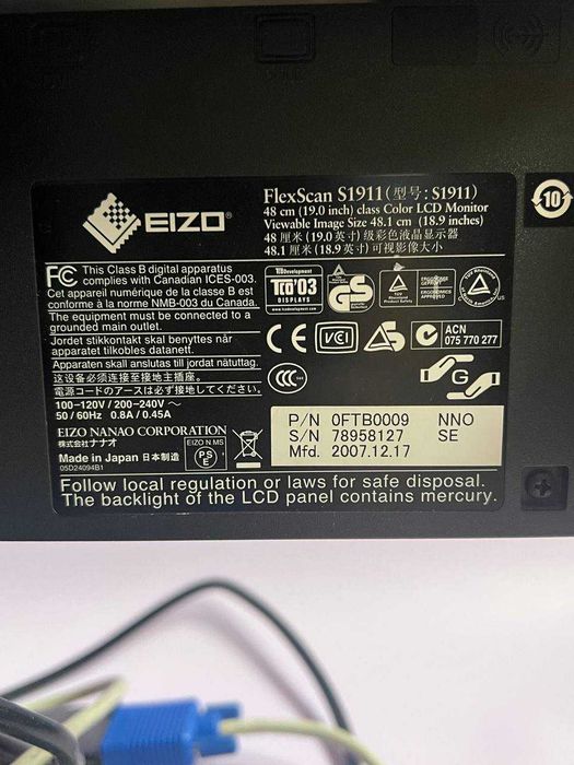 Монитор 19" EIZO FlexScan S1911