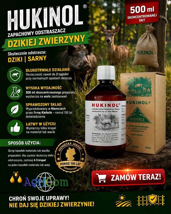 Zapachowy Odstraszacz na dziki sarny, lisy HUKINOL 500 ml