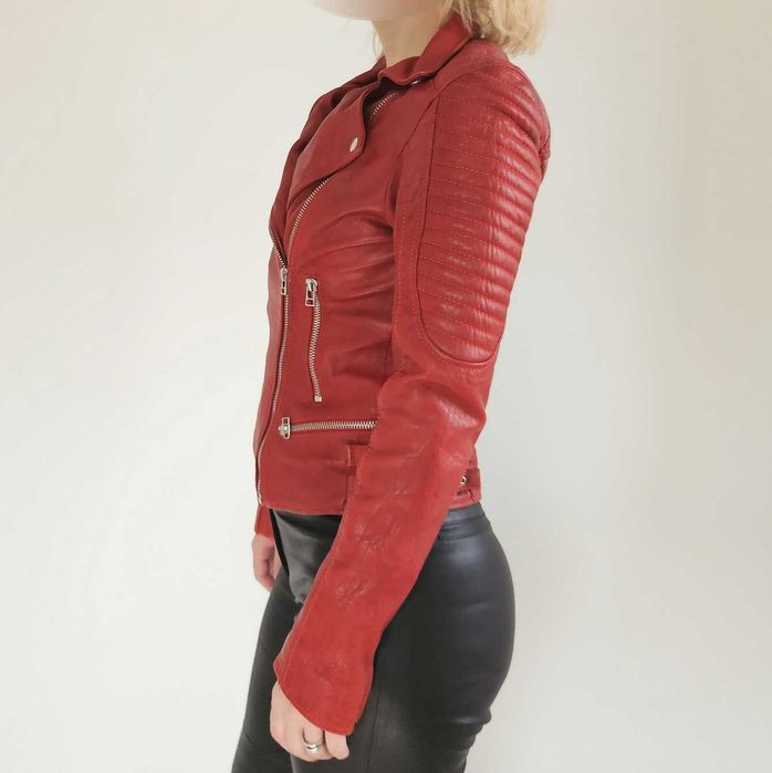 Kurtka skórzana ramoneska czerwona skóra naturalna Gooscraft biker Perfecto