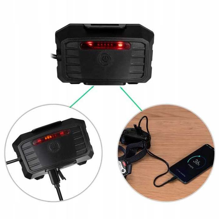 ZESTAW Latarka czołowa LED PRO akumulatorowa 1200lm mocna czołówka 10W