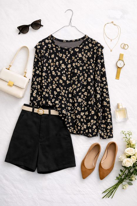 Czarna bluza w jasne cętki z falbanką XXL 44