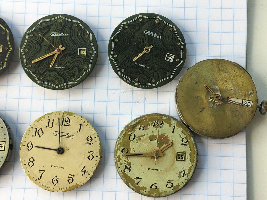 Механизмы наручных часов Слава СССР 10 штук - балансы живые