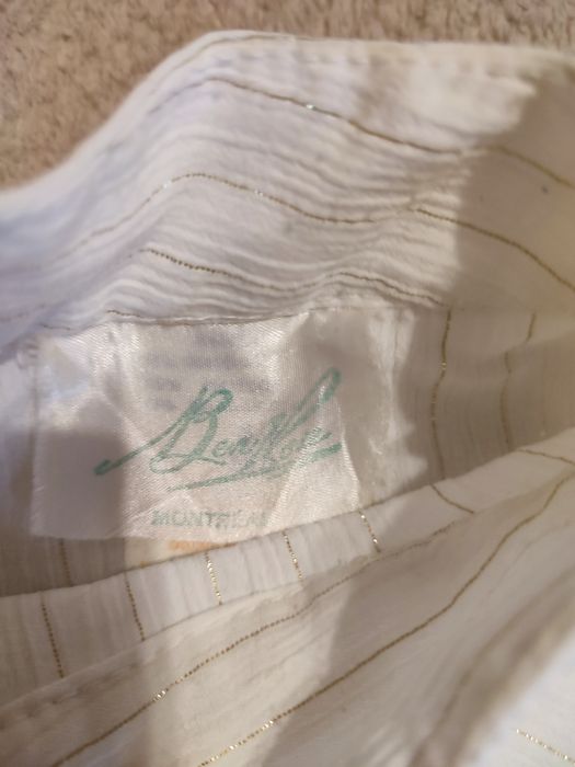 Bluzka z fantazyjnym kołnierzem r. XS retro vintage biała złote paski