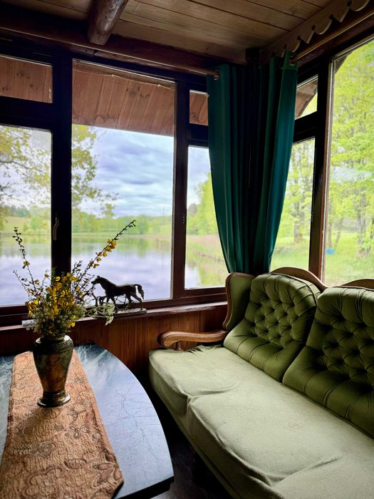 domek nad jeziorem w lesie, cisza, urlop. sauna, łowisko, grzyby,