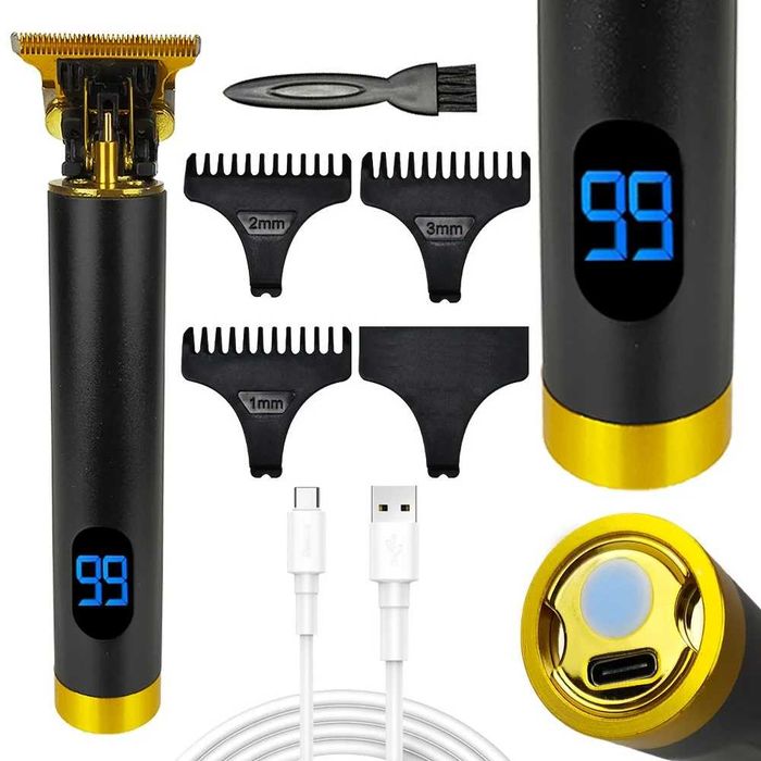Trymer Do Brody Maszynka Do Strzyżenia Golenia Czarny Metalowy LED USB