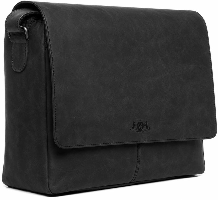 DC7 Torba Skórzana Męska Na Ramię Laptopa Czarna Skóra Bawola 15'4 XL
