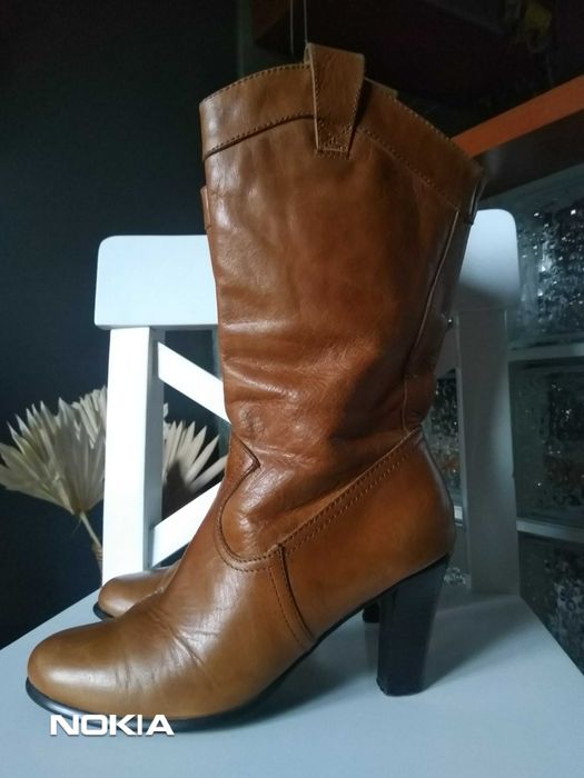 skóra naturalna damskie kozaki kowbojki botki roz.38