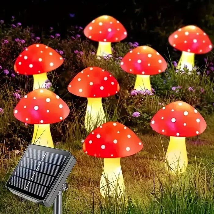 Декоративна гірлянда «Мухомори» із сонячною батареєю 8 режимів .6 штук