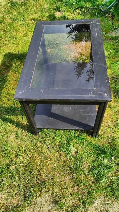 Stolik kawowy ława drewniany, szklany blat