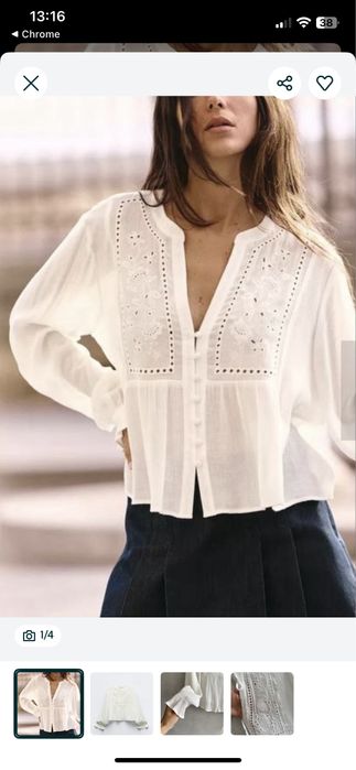 Біла натуральна укорочена блузка блуза із  прорізною  вишивкою