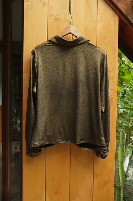 złota metaliczna wieczorowa marszczona bluzka Badgley Mischka brokat