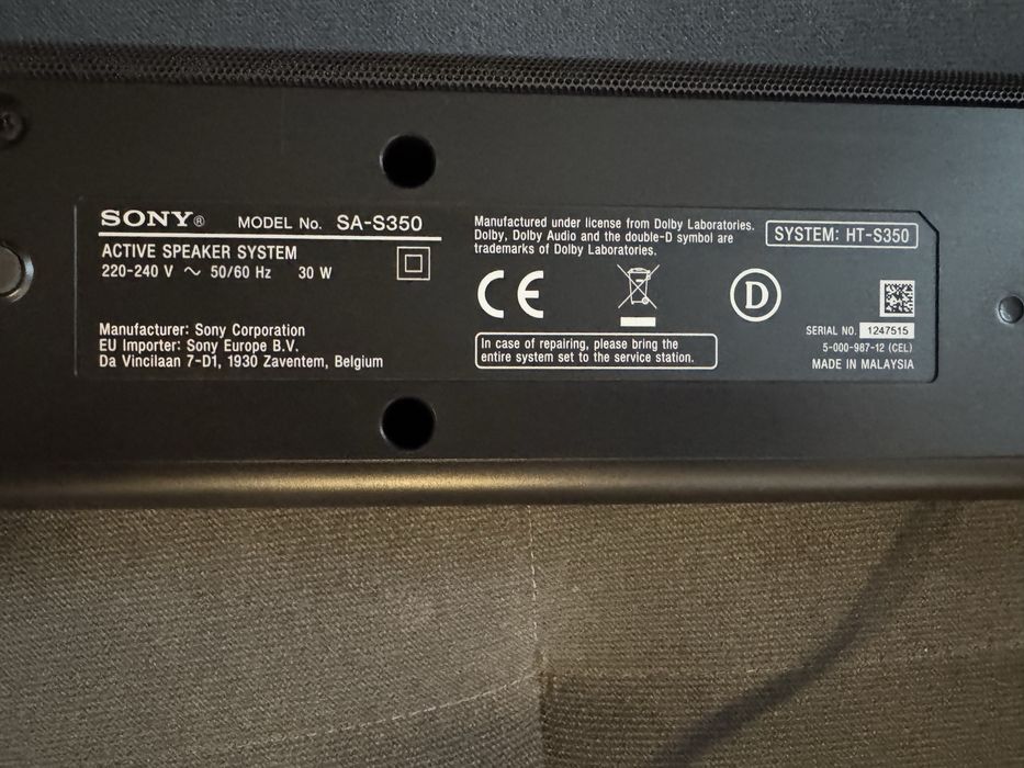 Soundbar Sony HT-S350, bezprzewdowy subwoofer, stan idealny.