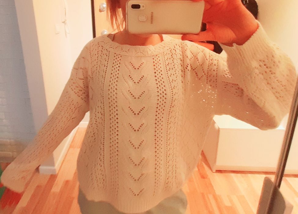 Dziergany sweterek kremowy/ecru/beż - r. M