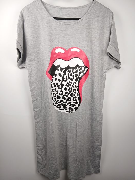 Koszula nocna szara S usta panterka bawełna wygodna