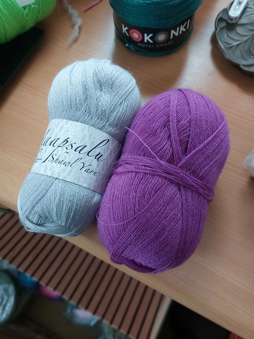 włóczka Midara Haapsalu - dwa motki - perłowy 915, fiolet 735