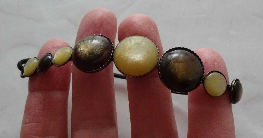 Bransoletka - Żółte I Brązowe Kamienie, Imitacja Bursztynu, Rzemyk