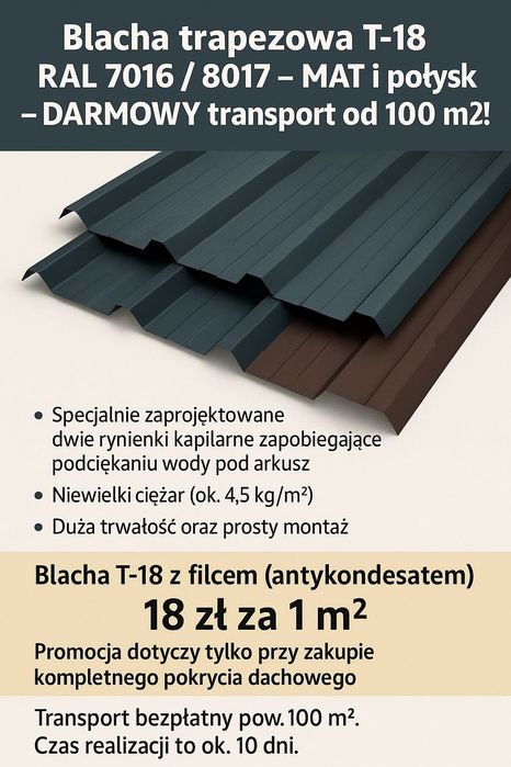 Blacha trapezowa T-18 RAL 7016/8017 Producent