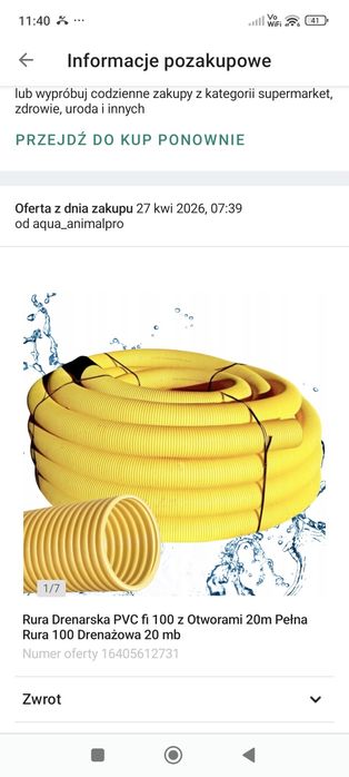 Rura Drenarska PVC fi 100 z Otworami 20m Pełna Rura 100 Drenażowa 20 mb