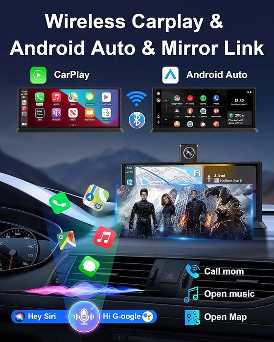 Бездротовий екран Carplay з 4К відеореєстратором  і камерою заднього виду