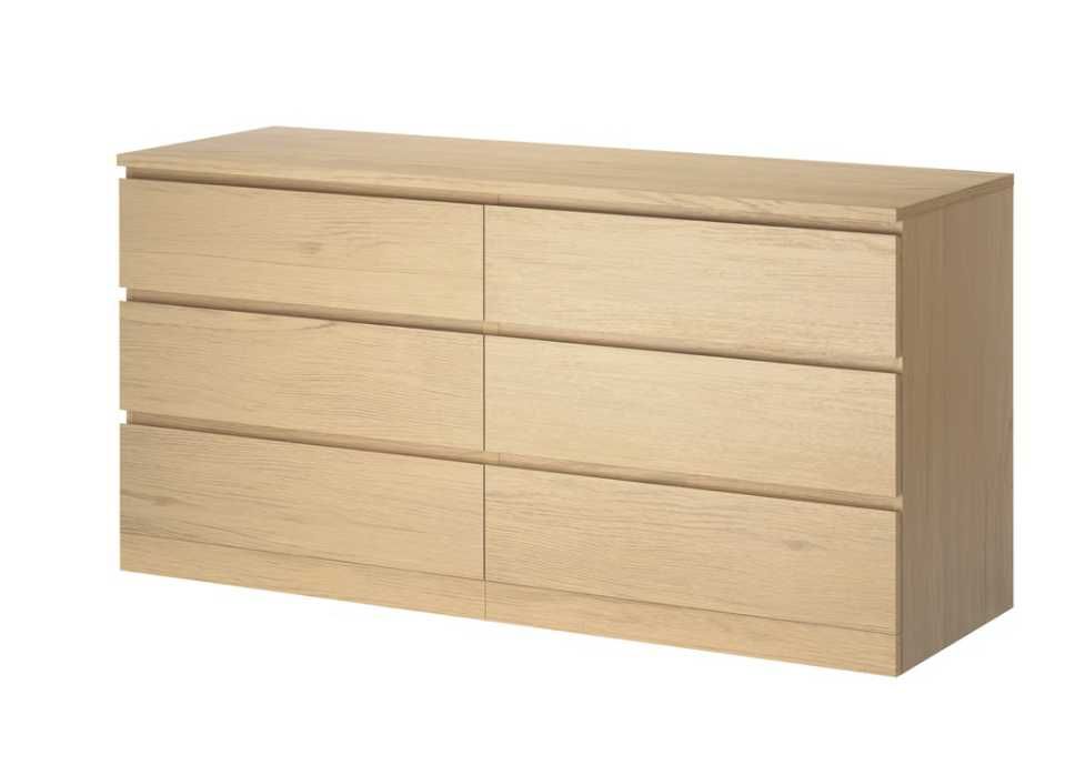 MALM Cómoda 6 gavetas, chapa de carvalho c/velatura branca, 160x78 cm