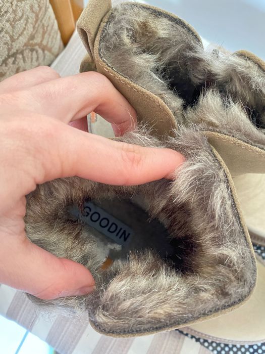 Buty zimowe botki z futrem zamszowe na zamek beżowe jak emu 36