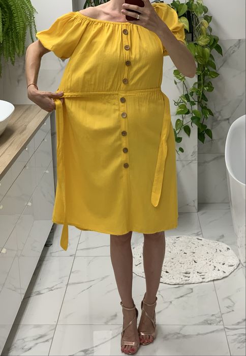 Sukienka zolta boho na lato upaly len bawelna hiszpanka top secret 34