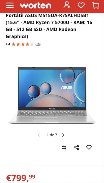Portátil ASUS (15.6'' - AMD Ryzen 7 5700U - RAM: 16 GB - 512 GB SSD - AMD Radeon Graphics)