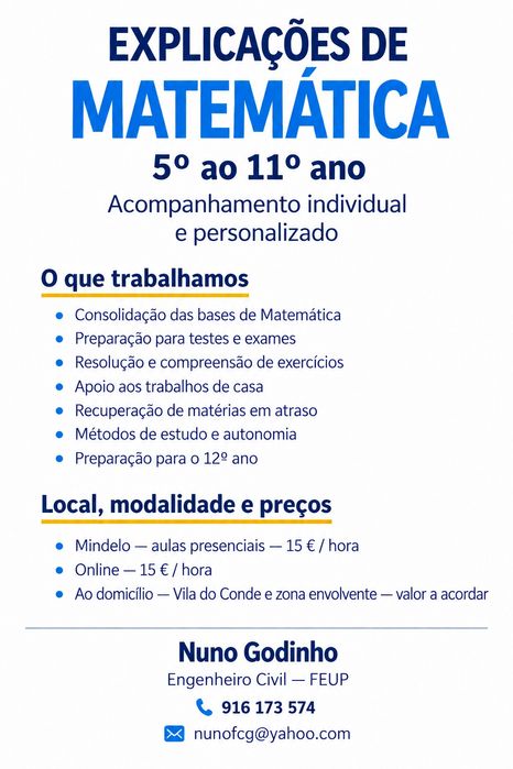 Explicações matemática até 11 ano