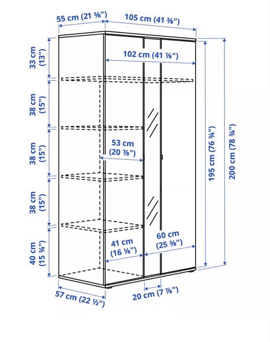 VIHALS Szafa/2 drzwi, biały, IKEA, 105x57x200 cm