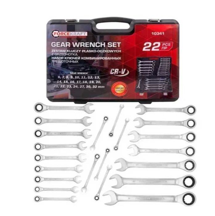 Набір ключів з тріскачкою 22 пр. в кейсі (6-32 мм) FORCEKRAFT FK-10341