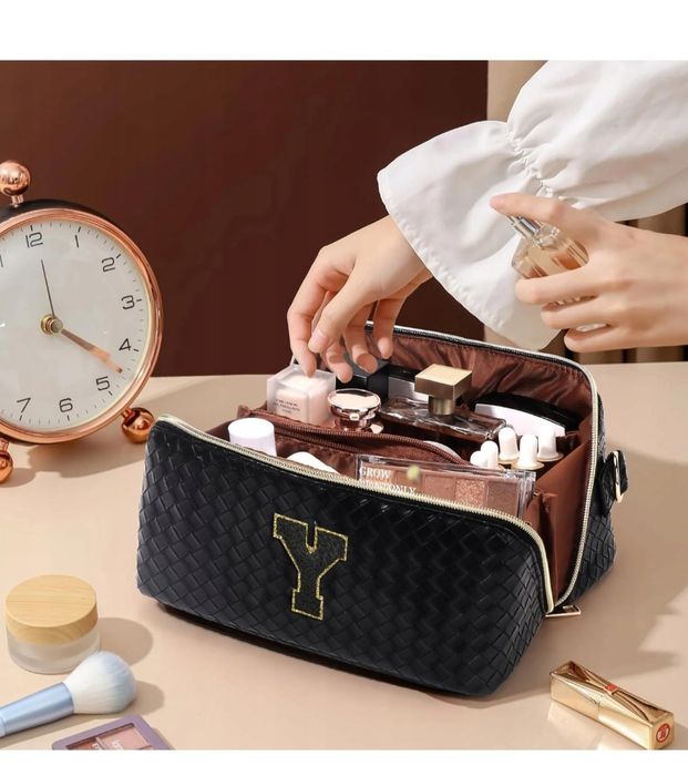 Kosmetyczka organizer do makijażu czarny z paskiem DECINIEE