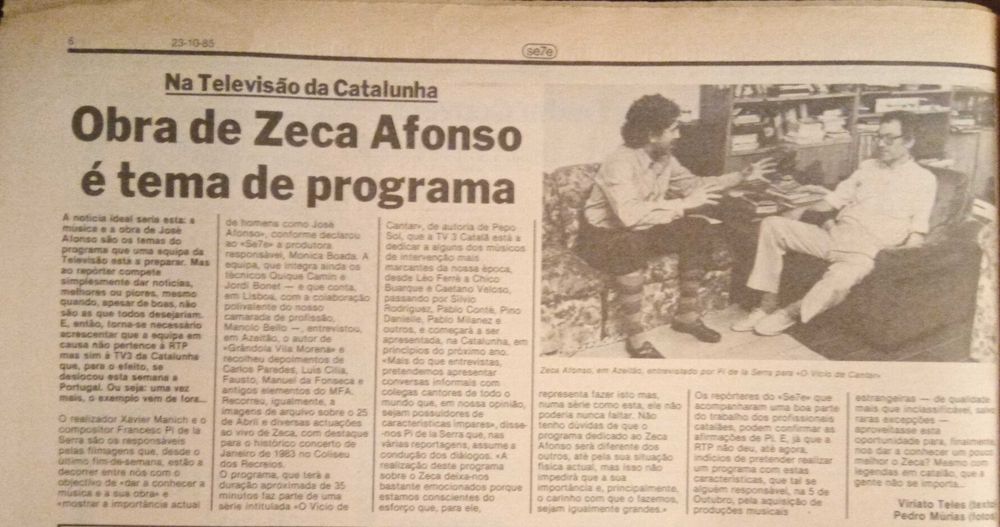 José Afonso	- - -		Se7e - nr. 385	- - - - -	Jornal