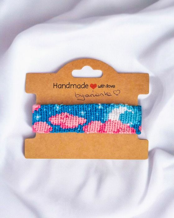 Handmade bransoletka z muliny – Nocne niebo | Niebiesko-różowa | Gruba, ręcznie robiona