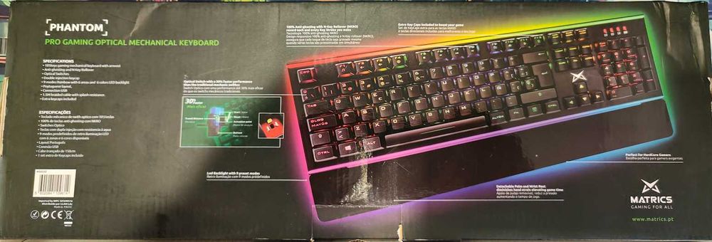 Matrics Phantom MSO550 – Teclado Mecânico Óptico RGB PT– Excelente estado