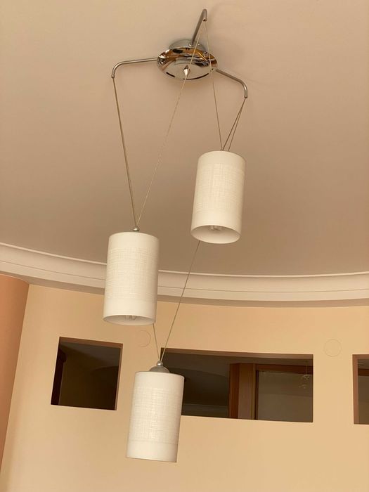 Nowoczesna, Potrójna, Biała Lampa sufitowa na linkach / Żyrandol