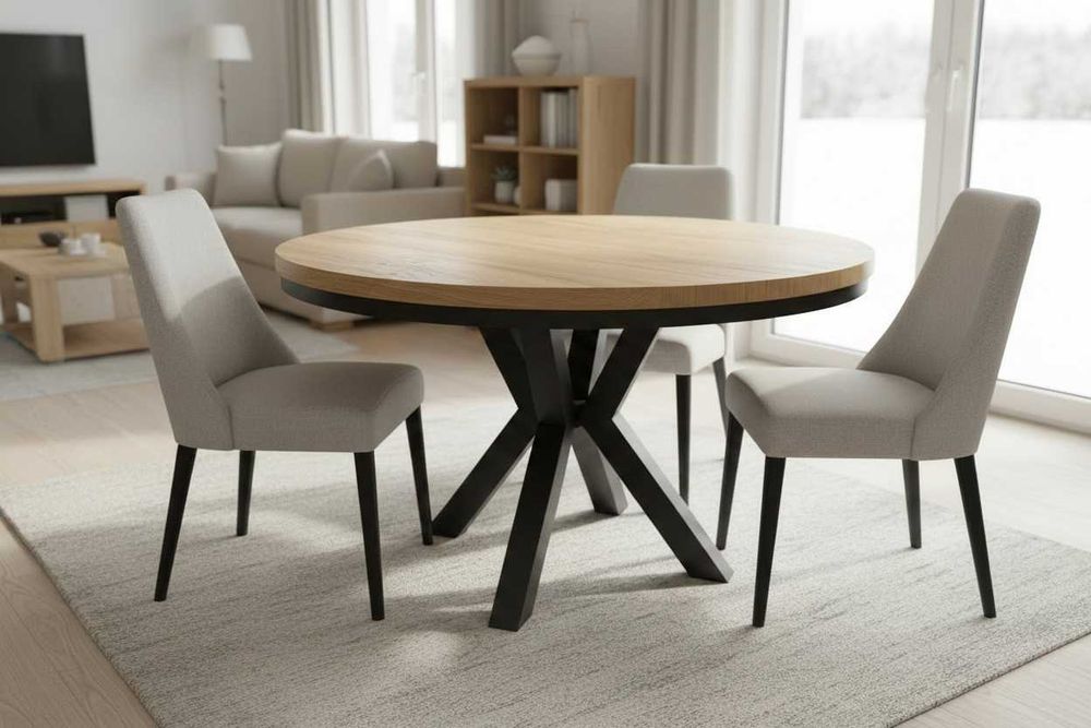 stół okrągły rozkładany pająk LOFT 120/220 solidne nogi metal, salon jadalnia kuchnia
