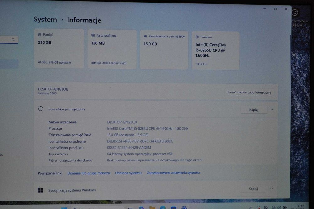 Dell Latitude 3500 i5 16GB 2506b ssd  FHD Wiin11P