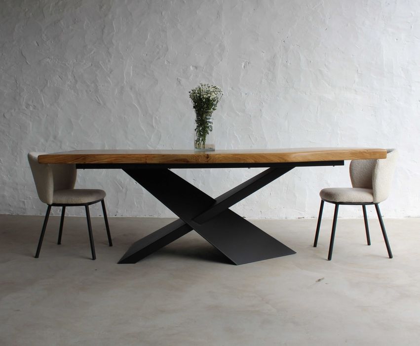 Stół dębowy X ciężka noga metalowa producent rozkładany 200cm